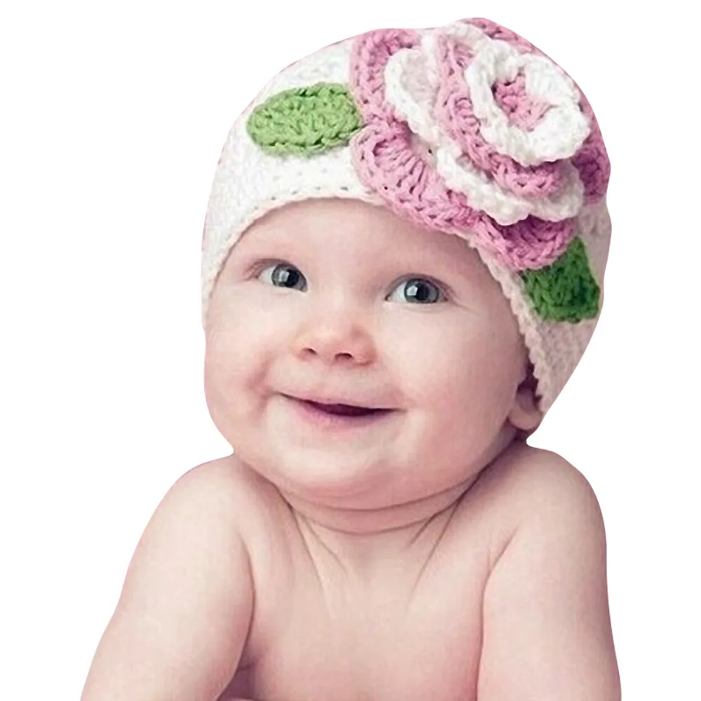 

Turban Hat Baby Flower Knitted Cap Infant Girls Boys Winter Hats for Princess Party Toddler Knit Newborn Baby Photo Props 19Jul