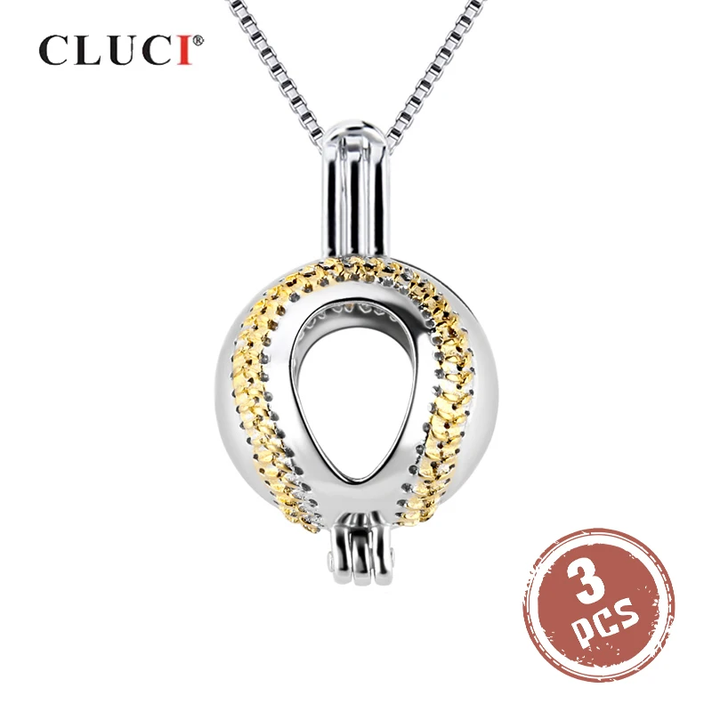 

CLUCI 3pcs 925 Sterling Silver Baseball Pendant Women Jewelry Gift Real Silver 925 Baseball Shaped Pearl Cage Locket SC375SB