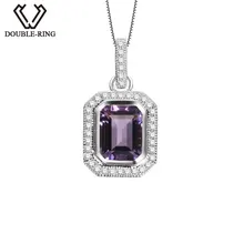 DOUBLE-R Серебро 925 Подвеска для Для женщин натуральный аметист, серебро кулон с серебряной цепочке реального Ювелирные изделия с драгоценными камнями подарок