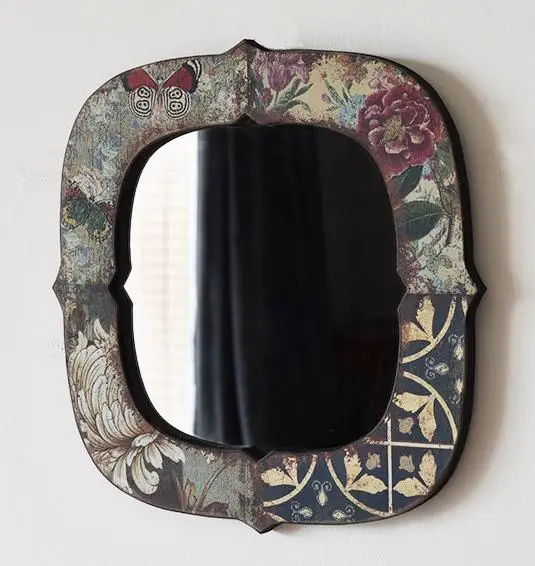 Антикварное деревянное настенное зеркало ручной работы с красивой наклейкой - Цвет: antique