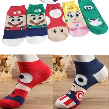 

1 Pairs Cartoon Socks Mario Luigi Marvel Avengers Boat Socks Superman Captain Arrowman Bruce Lee Character Pattern Socks 22cm