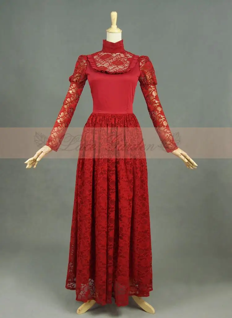 Red Long Sleeves Gothic Victorian Vintage Dressin Dresses from Women's