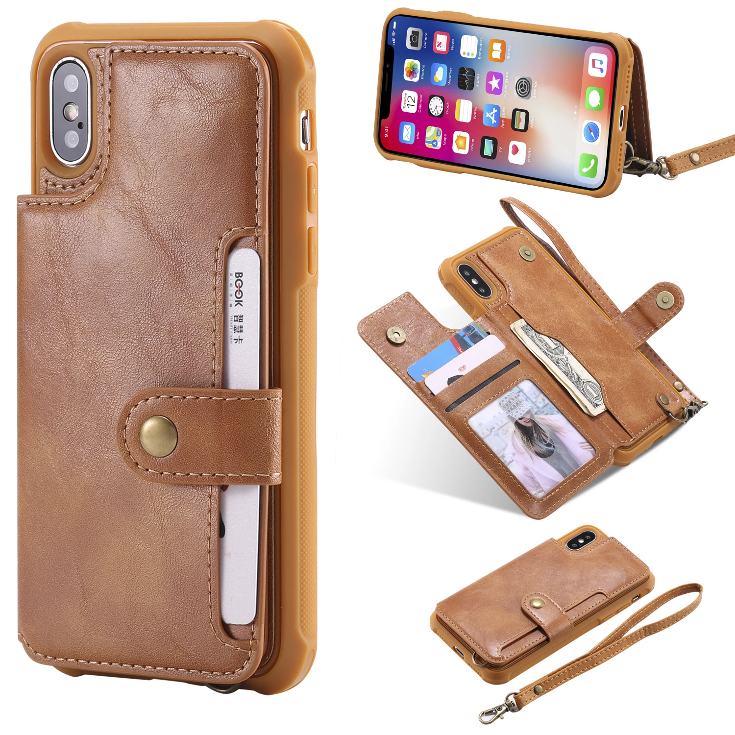 

Wallet Leather for Iphone XR X XS MAX 8 7 6 Plus Samsung Galaxy Note 9 8 S9 S8 Plus Stand with Lanyard Case Aristocratic