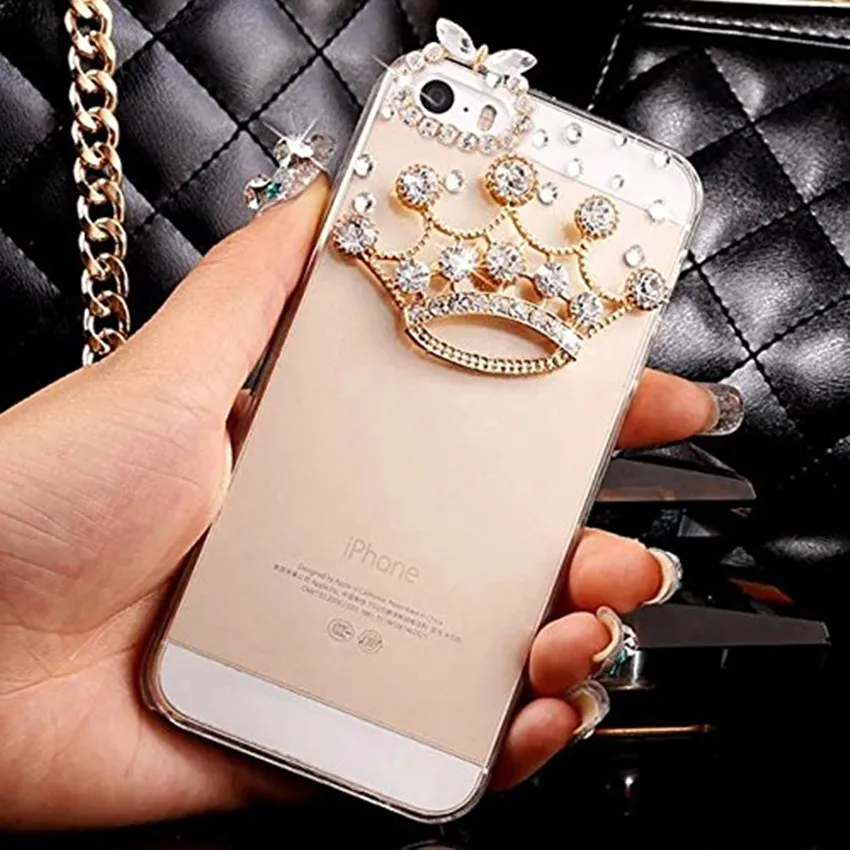 

Luxury Bling Crystal Diamond Crown Clear Back Rhinestone Phone Case Cover For iPhone 7 7Plus 6 6s plus 5S 5C 4S