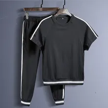 Летние Повседневное Jogger Спортивный костюм Для мужчин набор Для Мужчин's Повседневное с короткими рукавами футболка девятый Штаны комплект из 2 предметов