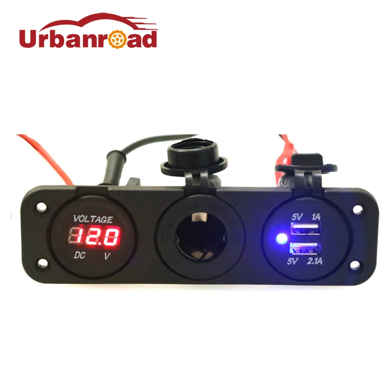 

2016 Car Charger Motorcycle Plug Dual USB Adaptor+12V/24V Cigarette Lighter Socket Blue LED +Digital Voltmeter Mobile Phone