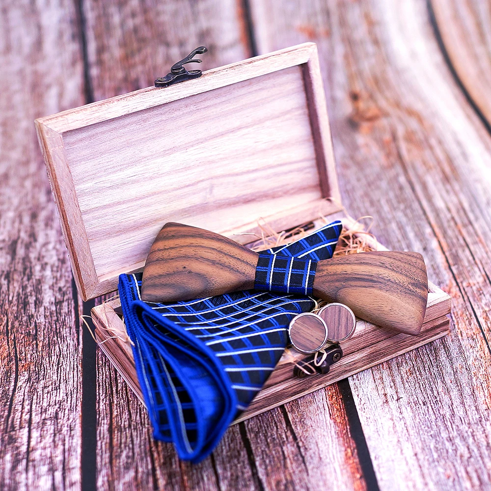 3D для мужчин деревянный галстук-бабочка галстук набор бабочкой и носовые платки запонки для Бизнес Свадебная вечеринка Hombre подарок на год