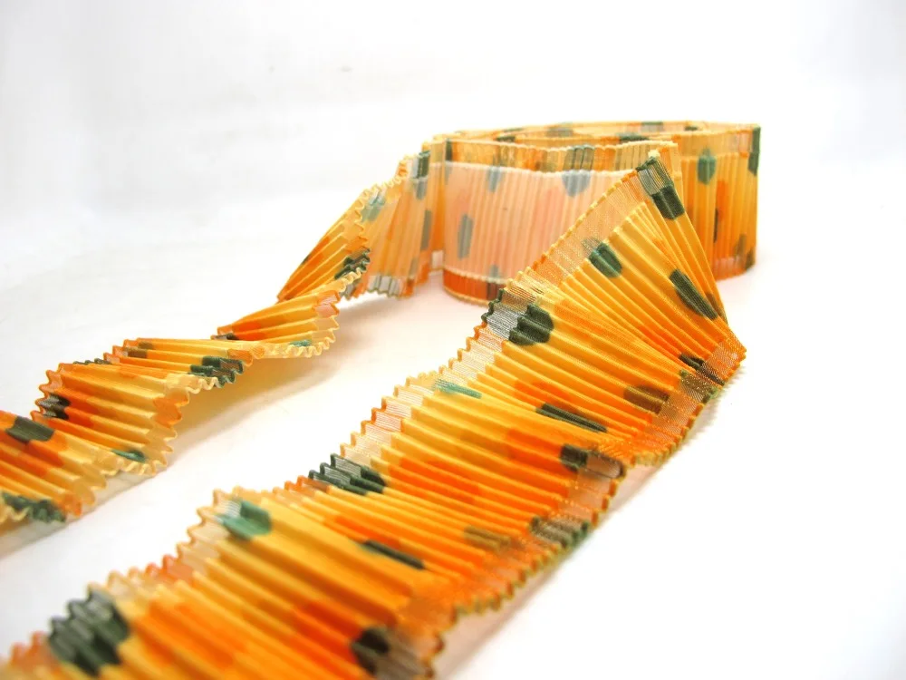 

2 Yards 1 1/2 Inches Pleated Printed Organza Chiffon Ribbon|Ruffled|Polka Dot|Gift Packaging Trim|Polyester