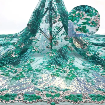 

Green African Lace Fabric 2019 Embroidered Nigerian Laces Fabric Bridal High Quality French Tulle Lace Fabric For Women Dress