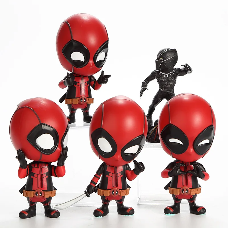 

Disney Marvel Black Panther Deadpool Q Version Action Figure Movable Shaking Head Car Ornament 10cm Grandson Birthday Gift