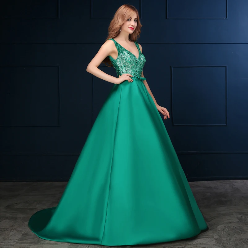 JaneVini Vestidos зеленые платья для матери невесты сексуальное Глубокий v-образный вырез с открытой спиной Большие размеры ТРАПЕЦИЕВИДНОЕ