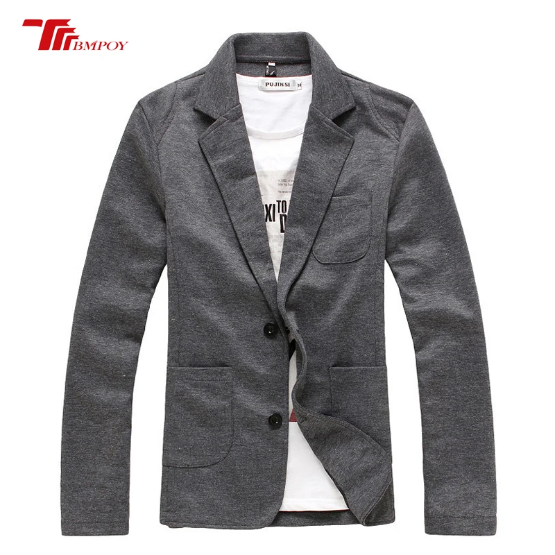 

New Blazer Men Slim Fit Suit Jacket Single Row Two Button Solid Knitting Blazer Coat Long Sleeve Outwear Blazer Masculino