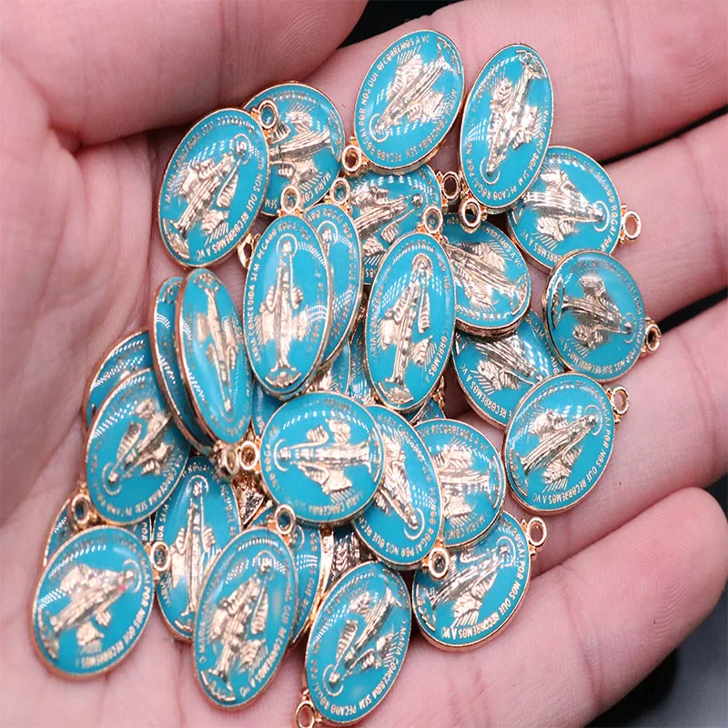 Религиозный подарок Mary Sacred Heart Charm религиозная медаль из синего золота 100