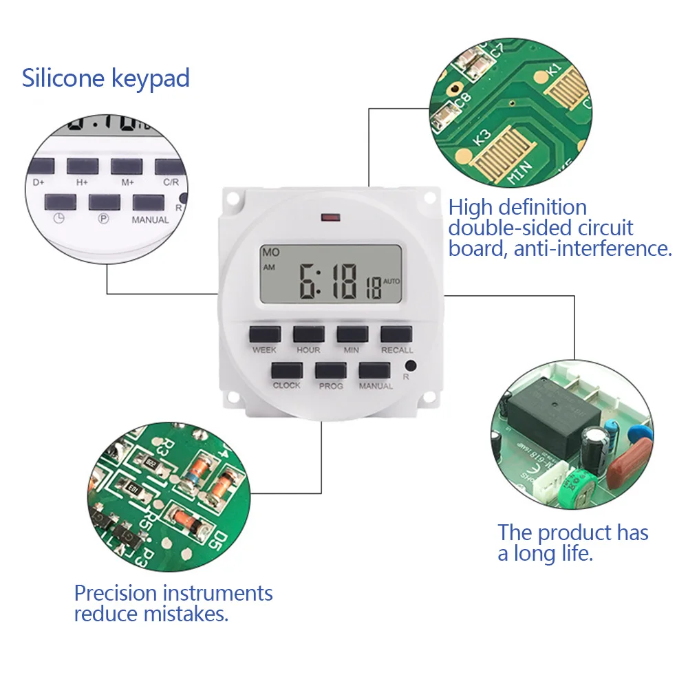 Большой ЖК-дисплей 1,6 дюймов цифровой 12 В/24 В/110 В/220 В 7 день сверхмощный цифровой программируемый таймер ЖК-дисплей Мощность время Управление переключатель