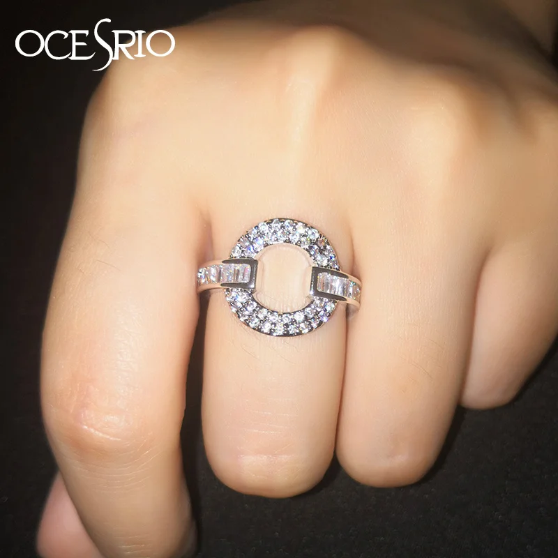 

OCESRIO Fancy Pave AAA Zircon Silver Ring Women Copper Dainty Dress Circle Friendship Infinity Ring Womens Jewellery rig-f88