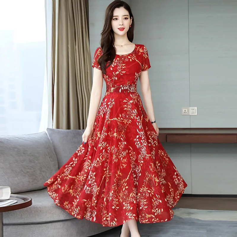 

Women printing party dress 2019 Popular short sleeve sexy long vestidos Women Elegant spring summer dress