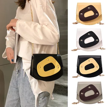 

Crossbody Single Shoulder Bag Contrast Color Rectangle Handbag with Golden Chain Strap for Women Best Sale-WT