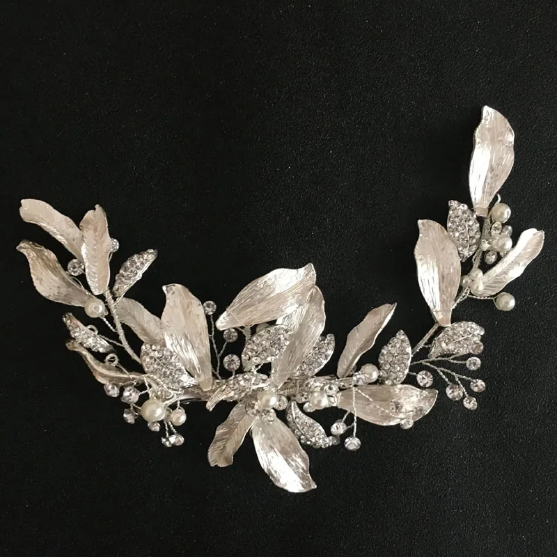 Серебряные Кристаллы ручной работы SLBRIDAL стразы цветок лист Свадебная заколка