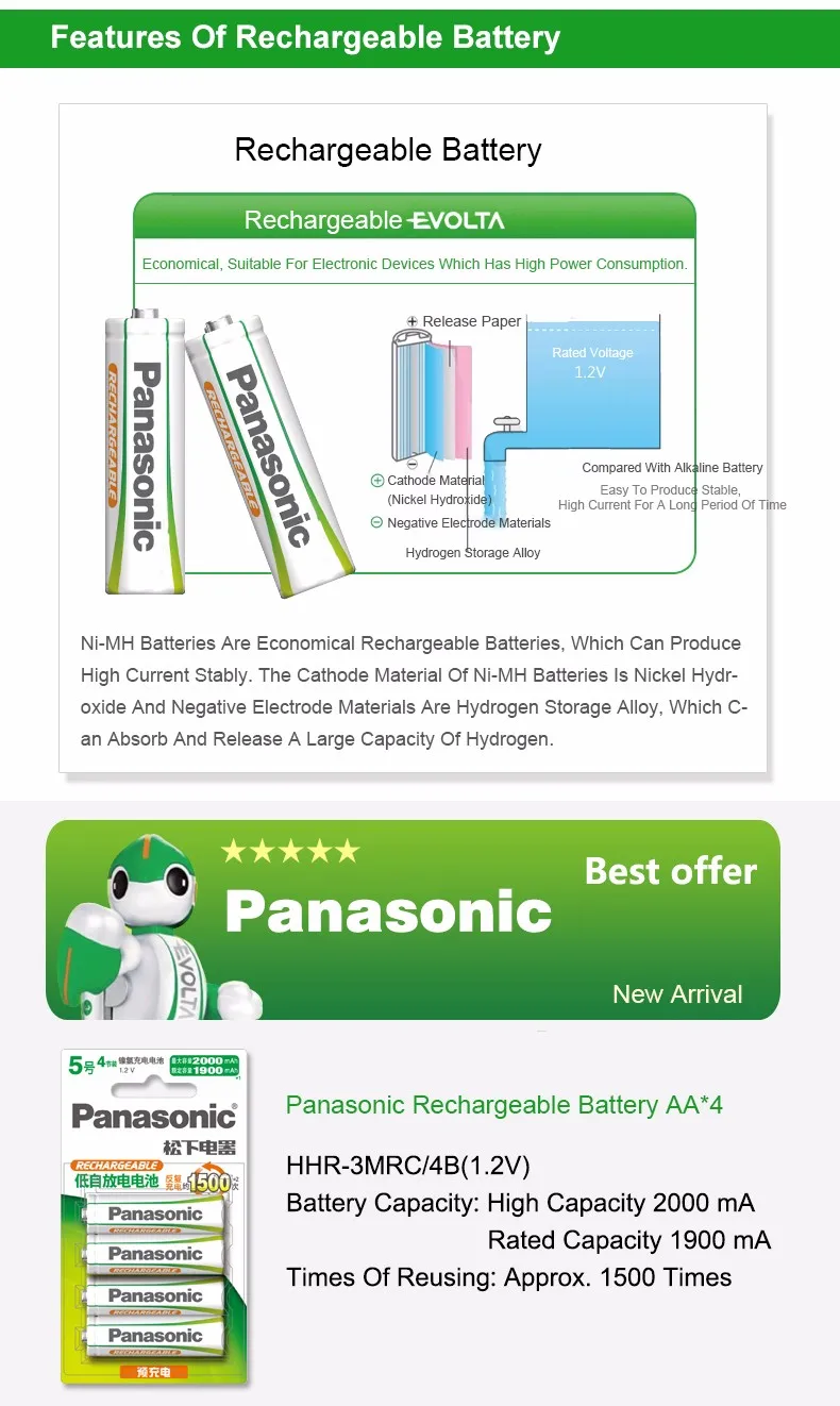 Panasonic оригинальная AA батарея 4 шт./лот 1,2 в 2000 мАч аккумуляторная батарея Eneloop aa NiMH батареи для камеры игрушки