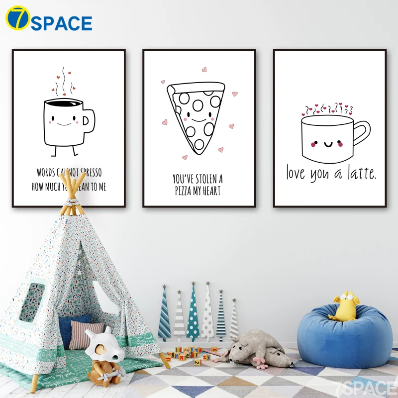 

Cartoon Cheesecake Cup Wall Art Canvas Painting Posters And Prints Nordic Poster Black White Wall Pictures Kids Room Wall Decor