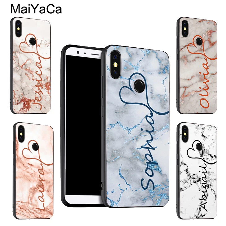 

MaiYaCa PERSONALISED ROSE GOLD MARBLE NAME Case For Xiaomi Redmi 5 Plus S2 6A Note 5 Pro 7 5A 4X Mi 8 6X A2 6 9 Max 3 2 Mix 2s