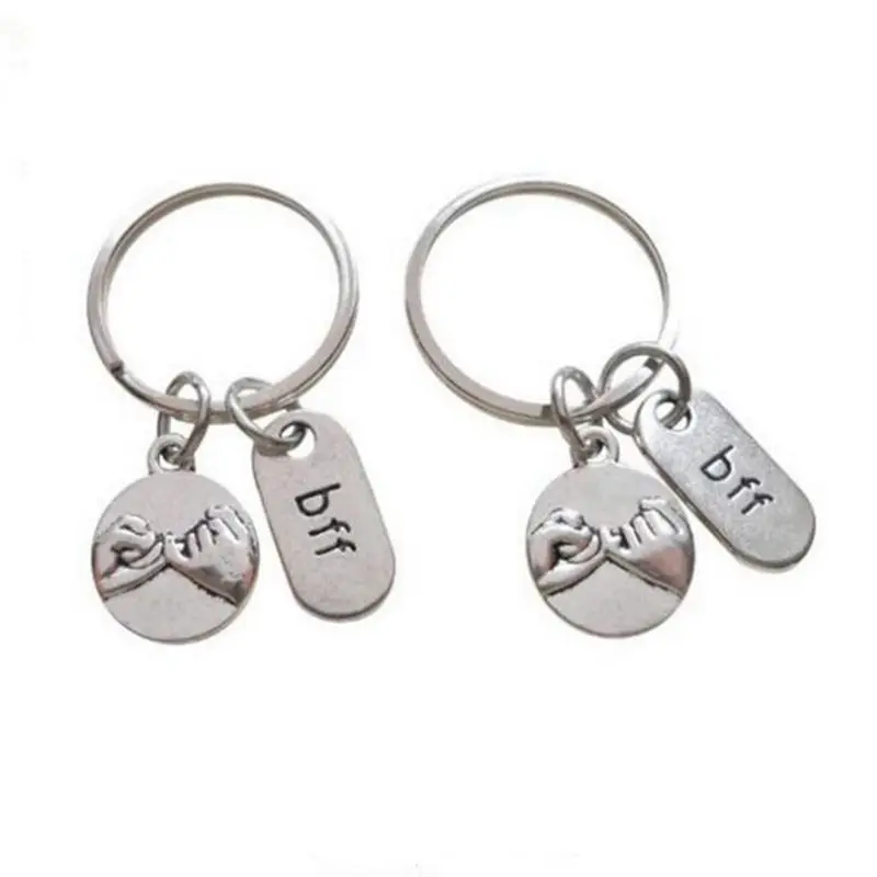

Hand In Hand Pinky Swear Promise Keychain For Keys Car BFF Key Ring Handbag Vintage Silver Couple Key Chains Jewelry Friendship