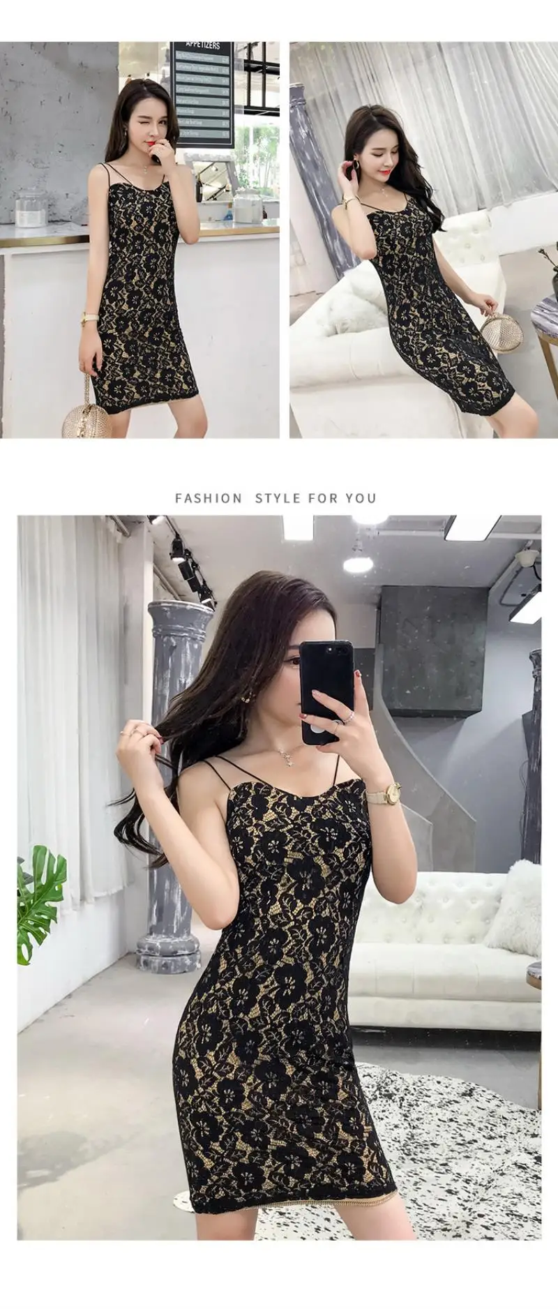 2018 Summer Backless V Neck Sling Lace Dress Sexy Hollow Out Split Midi Women Dress Party Dresses Free Shipping