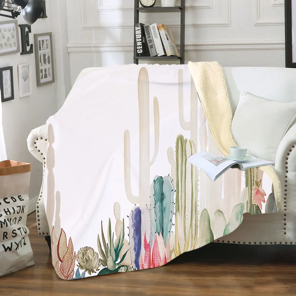 

CONRRIS 2019 NEW Tropical plant Sherpa blanket bed cactus printing plush still blanket girl yoga mat home sofa cover