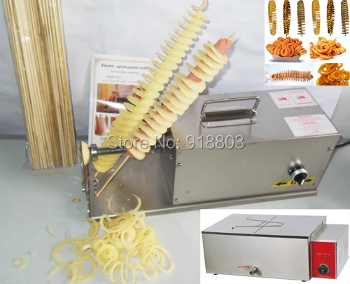 

3 in 1 Electric Hot Dog Sausage Twister Spiral Tornado Potato Cutter Curly Fries Cutter + Deep Fryer + 35cm Bamboo Skewer