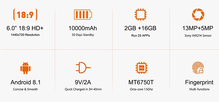 OUKITEL K7 POWER 2GB RAM 16GB ROM MTK6750T 1.5GHz Octa Core 6.0 Inch HD+ Screen Dual Camera Android 8.1 4G LTE Smartphone