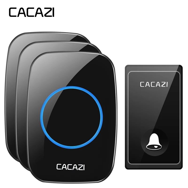 

CACAZI No Battery Wireless Doorbell Self-powered Smart 1 Button x 3 Receiver US EU UK Plug Home Cordless door bell 58 Chimes