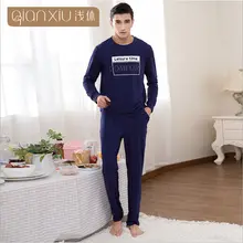 Весенние пары повседневные с буквенным принтом Мужские пижамные наборы хлопковый пижамный комплект мужской с длинными рукавами и круглым вырезом воротник футболка+ брюки XXL