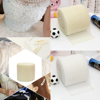

10Yards Pearl Mesh Trim Pearl Beads Appliques Crystal Strass Chain Band For Wedding Dress Crafts Christmas Ornaments Decoration