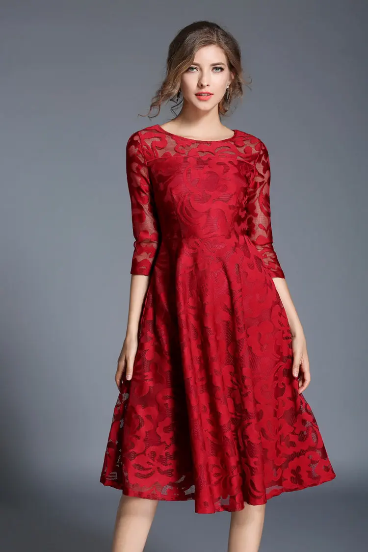 Autumn Lace Dress Casual Slim Fashion Women Dresses Hollow Out Large Size Dresses Women A-line Vintage Vestidos Mujer Robe Femme 2019 (3)