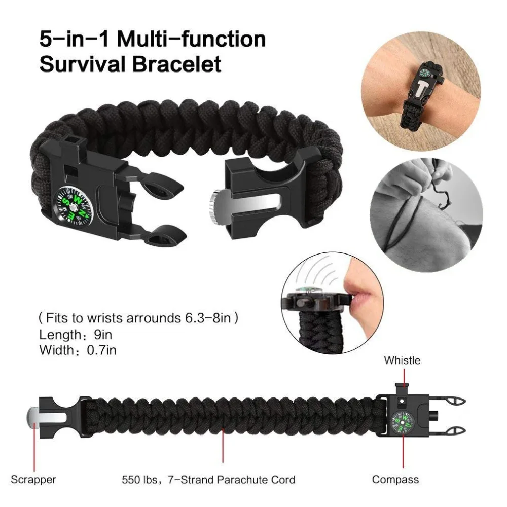 Multi functional tools wristband survival paracord
