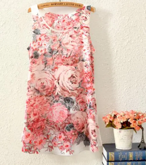 Discount rose floral printed vests for women 2014 fashion leisure and plus new design women's tanks top sale popular women vest