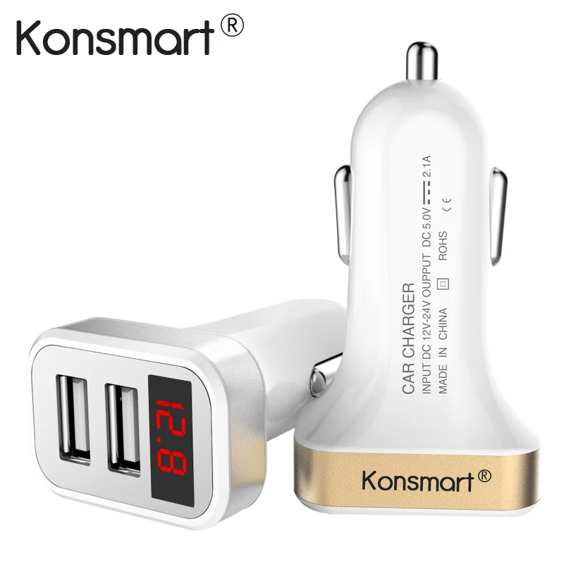 

KONSMART 2.1A Charging Dual USB Car Charger Adapter With LED Display for iPhone 7 6s 5s Samsung Huawei Xiaomi ZTE Mobile Phones