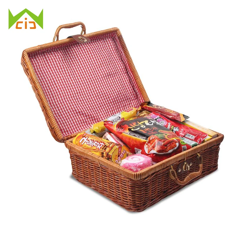 WCIC Bamboo Picnic Basket Storage Fruit Basket Mini Food Basket Storage Container for Outdoor Rattan Baskets Travel Suitcase