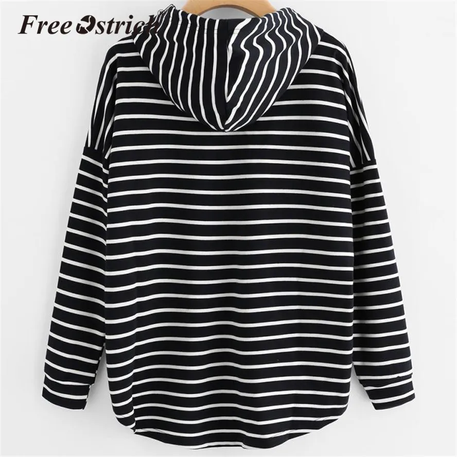 شحن النعامة النساء مقنعين البلوز مخطط طباعة كم طويل البلوز البلوز قمم Moletom Sudadera موهير Oct16