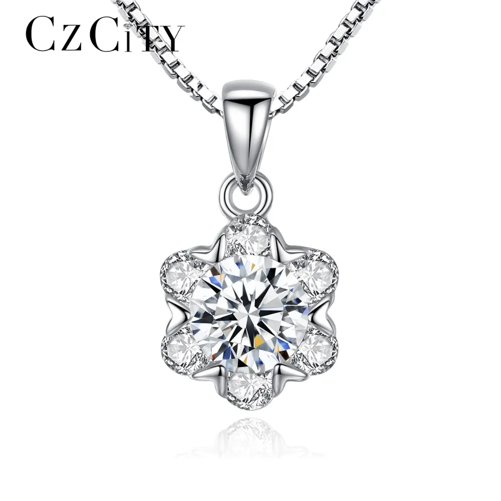 CZCITY Clear Cubic Zirconia Delicate Pendant with Box Chain Women Flower Necklace 2017 Vintage CZ Crystal