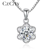 CZCITY Clear Cubic Zirconia Delicate Pendant with Box Chain Women Flower Necklace 2017 Vintage CZ Crystal