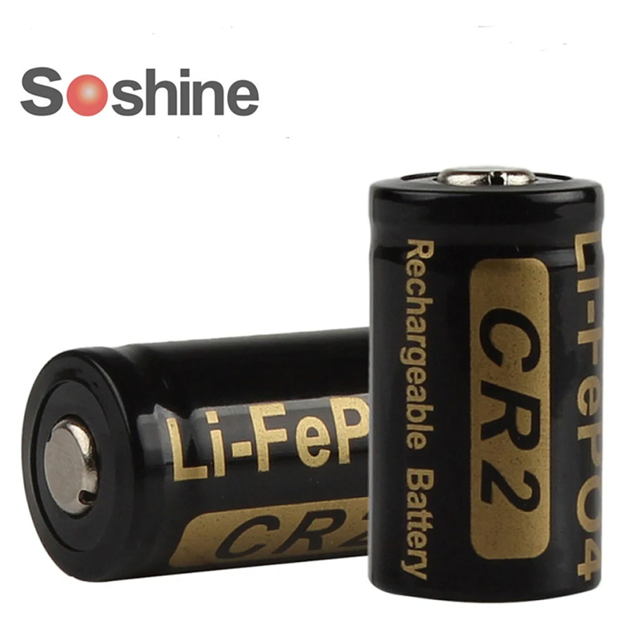 

Soshine 2pcs/lot CR2 3.2v 400mAh LiFePO4 Rechargeable Battery 15266 CR2 bateria for LED Flashlights Headlamps