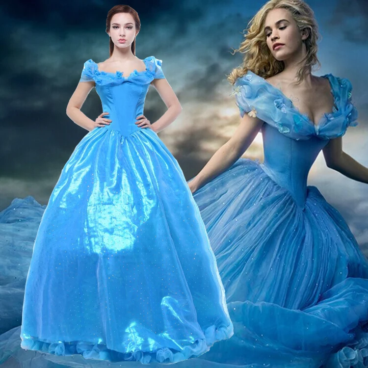 2015 Nieuwste Deluxe Assepoester Prinses Kostuum vrouwen Blauw Carnaval Fancy dress Volwassen Cosplay dressing up
