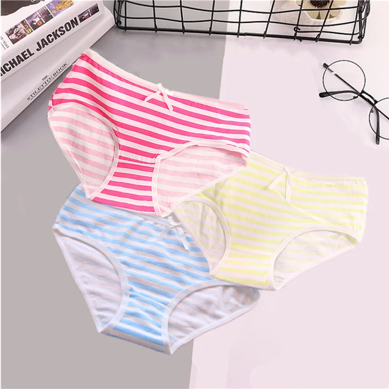 3Pcs/lot Cotton Panty Set Underwear Female Striped Bowknot Comfort Intimates Fashion Female Low-Rise Briefs Lingerie - Цвет: 3