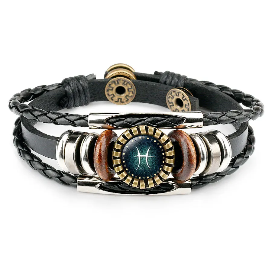 

Multilayer Leather Bracelet 12 Constellation Zodiac Men's Women's Braided Bracelets Leo Scorpio Zodiac Icons Virgo Jewelry
