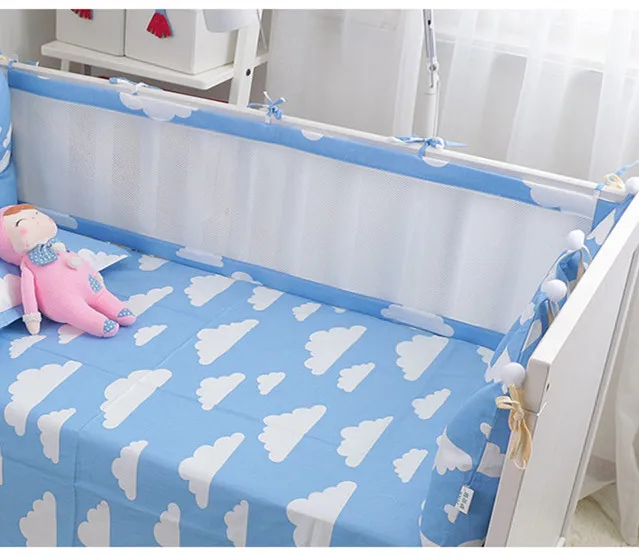 Детские воздухопроницаемые сетчатые бамперные накладки для стандартных кроваток машинная стирка мягкий вкладыш для кроватки унисекс Детские бамперы для лета 2 шт - Цвет: Темно-синий