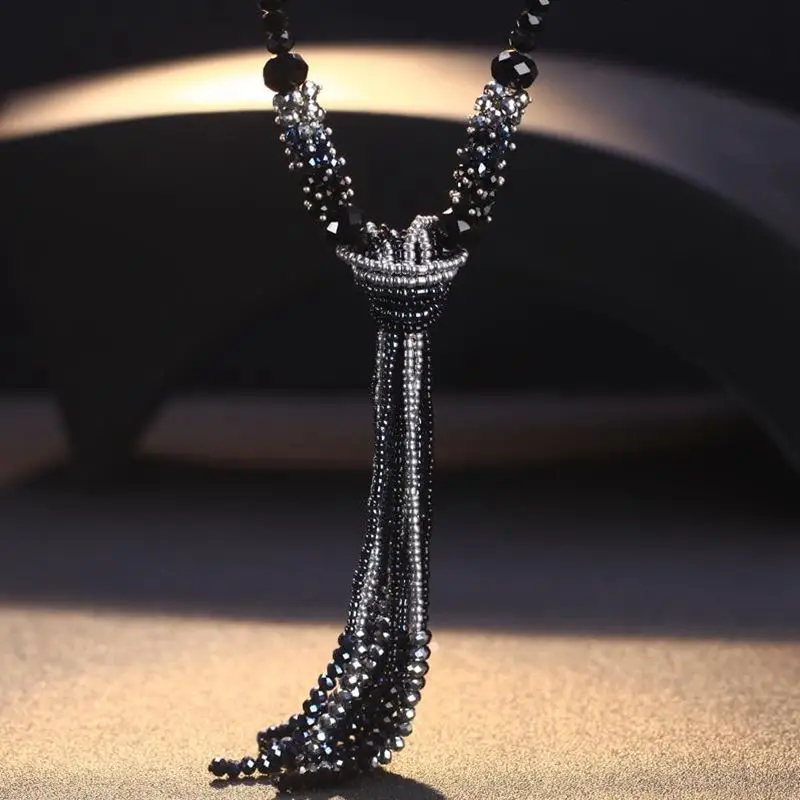 European style fashion collocation of shiny string beads necklace high-grade crystal long tassels women