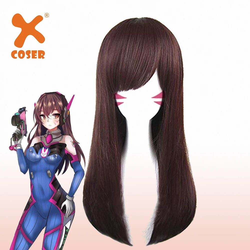Xcoser OVERWATCH D. Va Хана Сонг парик косплей реквизит длинный коричневый для