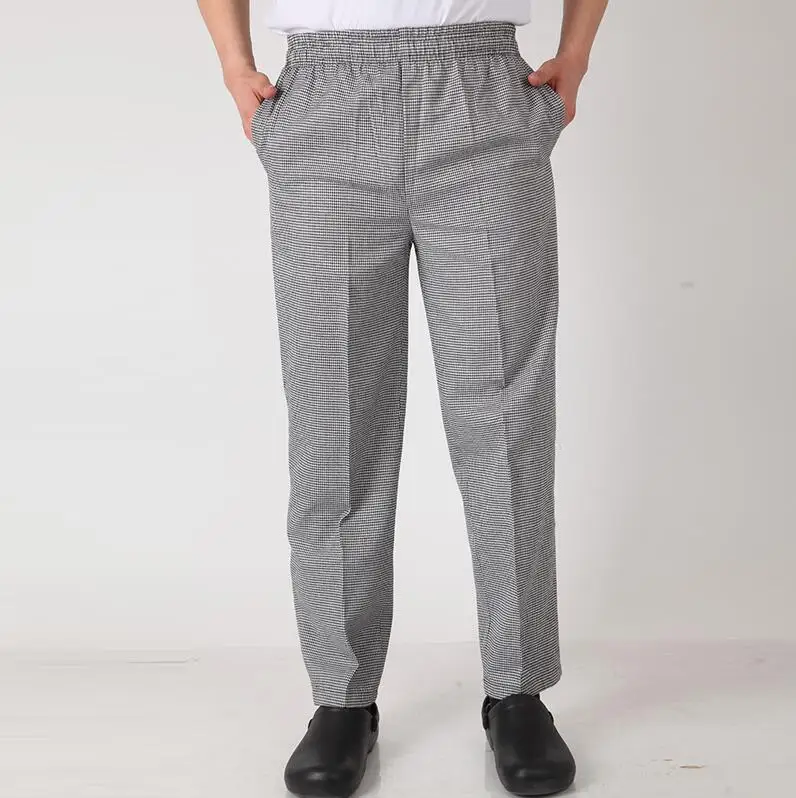 Men Models Restaurant Uniforms Kitchen Trouser Chef Pants Elastic Food Service Stripe Chef Working Pants - Цвет: Gray