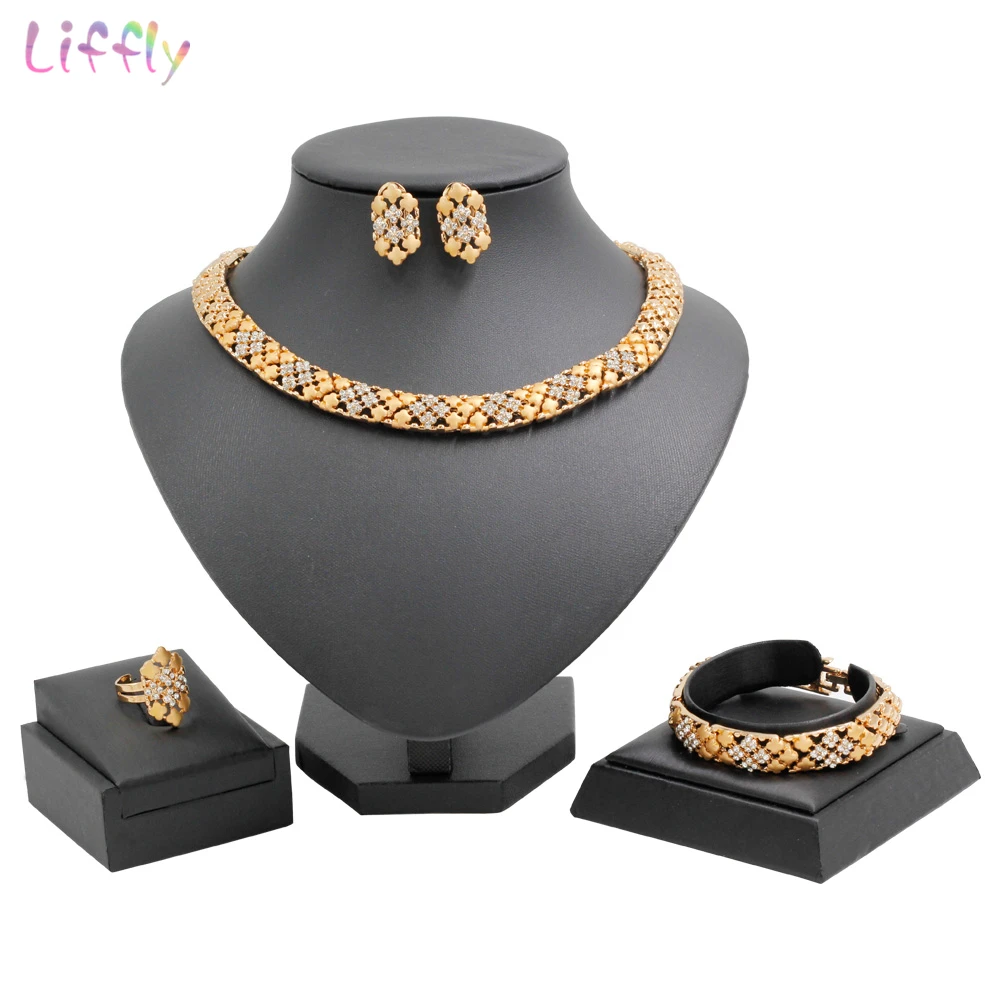 

Fashion French Classic Design Jewelry Sets Crystal Necklace Bracelet Ring Birthday Anniversary Prom Jewellery Gift Accessories